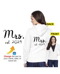 Customised Mrs With Custom Text Wedding Year Couple Goals Hubby Wifey Printed Adult Unisex Pullover Hoodie